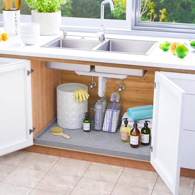 Waterproof Under Sink Mat 22" x 22" Silicone Mat Cabinet Protector | Heavy Duty Deep Drip Tray, Extra Thick Non Slip Liner for Kitchen & Bathroom, Pets, Organizer, Storage, Boots, Home Essential - Image 2
