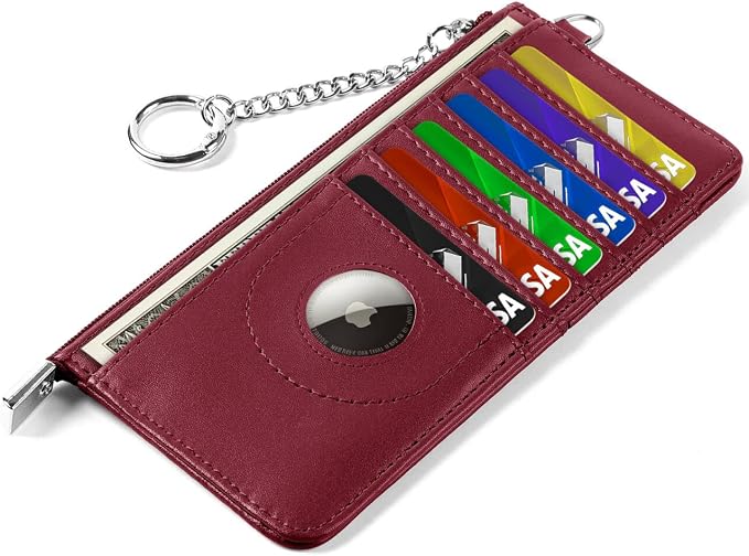RFID Blocking Slim Credit Card Holder Wallet with Zipper Money Pocket & Keychain, Slim Airtag Wallet for Men Women by Ecovision