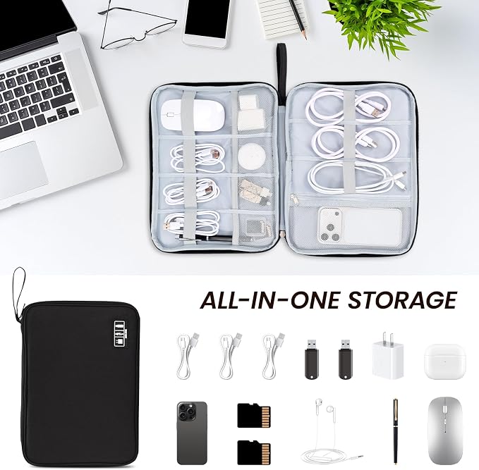 Cable Organizer Bag, Electronics Organizer Case for Tech Accessories | Store chargers, cables, power banks and adapters with elastic loops, mesh pockets and organized compartments for travel. - Image 6