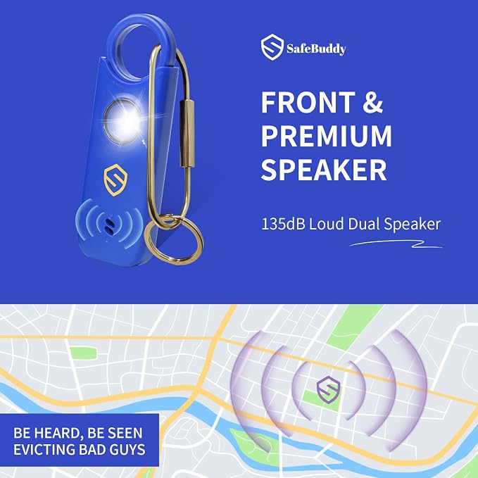 Personal Alarm for Women, Men, Kids, Elderly, Self Defense - Designed by Women 140DB Extra Speakers Alarm with Strobe Light, Rechargeable, Safety Alarms and Premium Keychain (Klein Blue) - Image 5