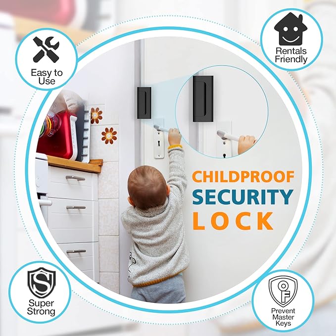 Front Door Locks for Kids Safety High Home Security Door Lock Reinforcement | Withstand 800 lbs, Child Proof Door Locks Night Top Flip Latch and 8 Screws Inward Swinging Doors Only, Defend Patio Bedroom - Image 5