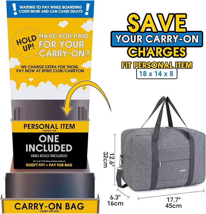 For Spirit Airlines Personal Item Bag Foldable Travel Duffel Bag Tote Carry on Luggage Duffle Overnight for Women and Men - Image 3