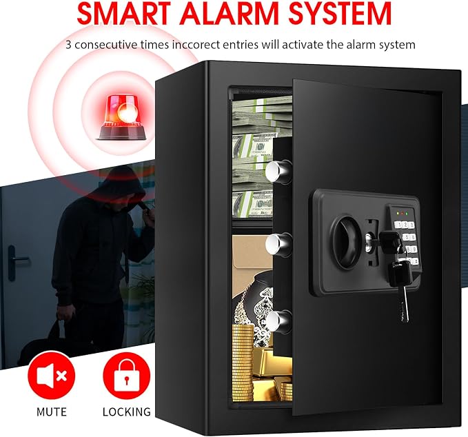 3.5 Cuft Large Safes for Home Use Water and Fireproof, Digital Security Fire Safe Box with Programmable Keypad, Key Lock & Removable Shelf, Anti-Theft Document Safe for Money, Medicine and Valuables - Image 6