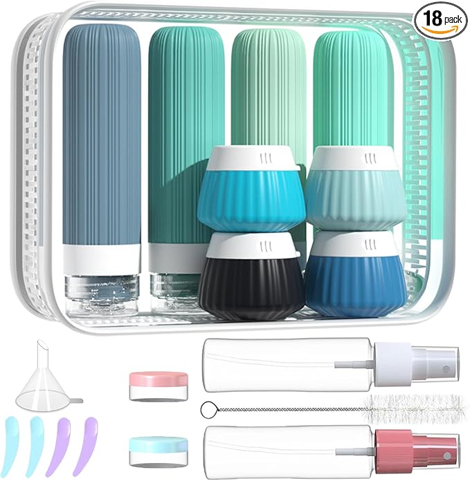 18Pack Travel Bottles for Toiletries TSA Approved Silicone Travel Containers for Toiletries, Leak Proof Refillable Liqus Shampoo And Conditioner travel Essentials toiletry Bottles (BPA Free) by Unknown