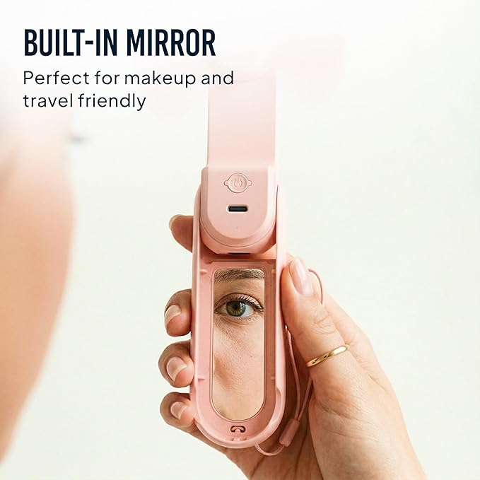 3-in-1 Portable Handheld Fan with Mirror & Flashlight - Mini Personal Fan, 22H Cooling, USB Rechargeable Travel Fan for Women, Makeup, Concerts & Summer (Pink) - Image 6