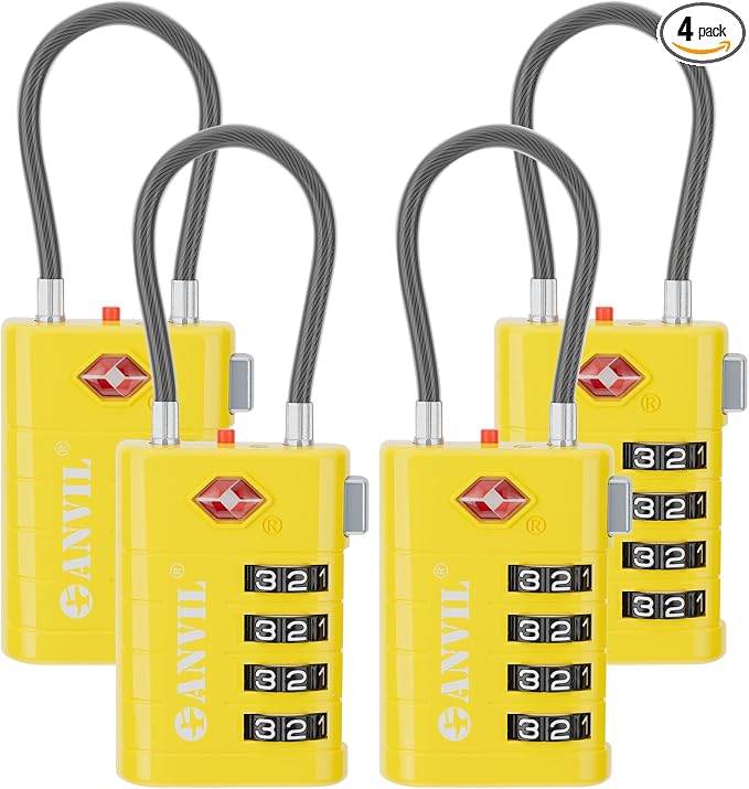 ANVIL TSA Approved Luggage Locks with Search Alert Indicator, 4-Digit Combination Suitcase Lock, Advanced TSA008 Core Heavy Duty Anti-Theft Travel Lock for Double Zippers, Backpacks by ANVIL