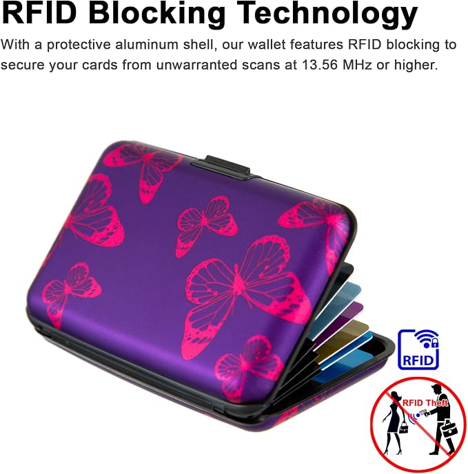 Credit Card Holder, Metal Card Wallet RFID Blocking Mini Slim Aluminum Business Hard Card Case for Women Men (Purple Butterfly) - Image 2