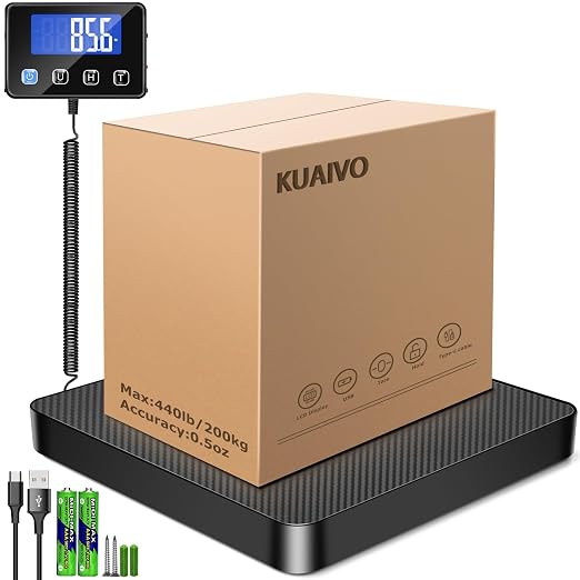 Shipping Scale, 440 lbs/0.35oz High Accurate Digital Postal Scale with Hold/Tare Function, Postage Scale for Packages, Luggage, Small Business, Home Use, Battery & Charging Cable Include by KUAIVO