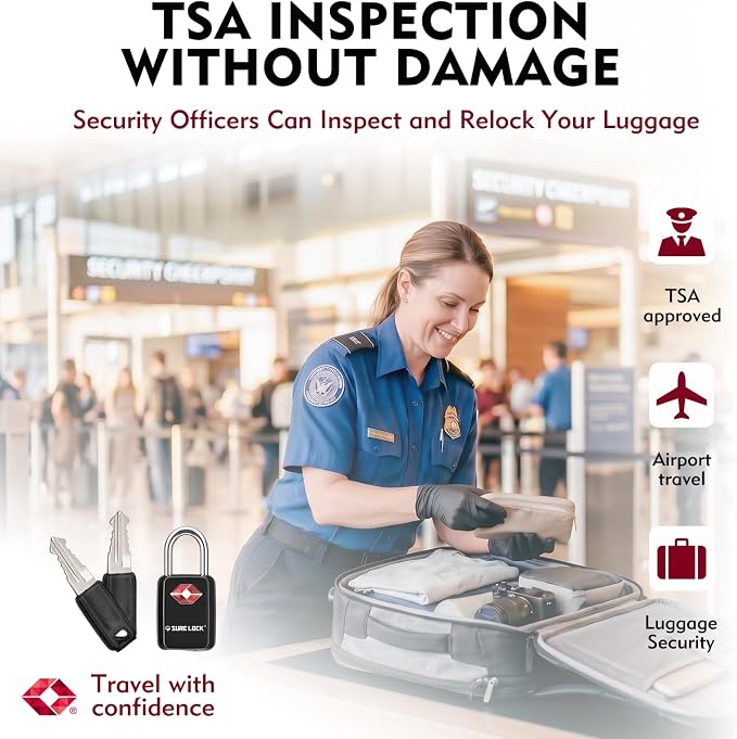 SURE LOCK Mini TSA Approved Keyed Luggage Lock – One Key Opens All, Fits Tight Zipper Gaps & Small Pull Holes, Compact Travel Lock for Suitcases, Backpacks & Handbags - Image 2