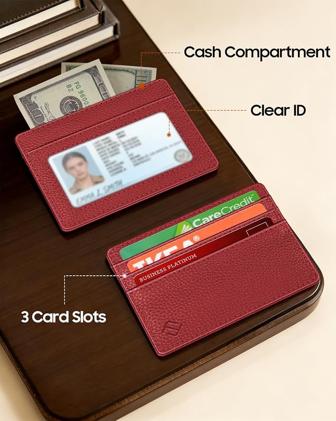 FINTIE Slim Minimalist Front Pocket Wallet RFID Blocking Credit Card Holder | Card Cases with ID Window for Men Women, Poppy Red - Image 4