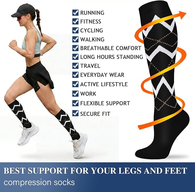 Sooverki Compression Socks for Women and Men Circulation (3/4 Pairs) is Best Support for Running Athletic Cycling Hiking - Image 6
