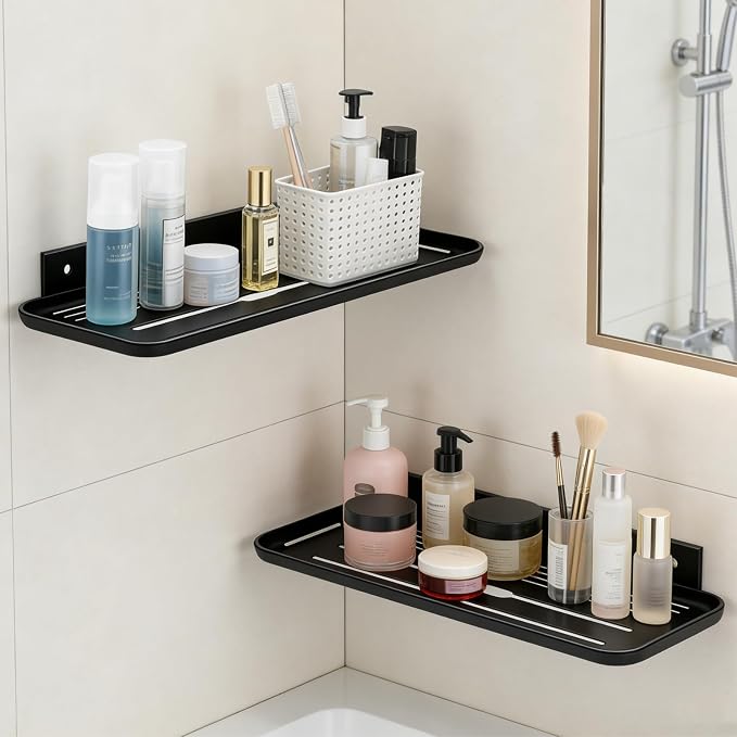 Wall Mounted Floating Shelf, Self Adhesive Shelf | No Drill Adhesive Wall Shelf, Floating Shelves Damage-Free Expand Walls Space for Living Room Kitchen Bathroom by Laoyello