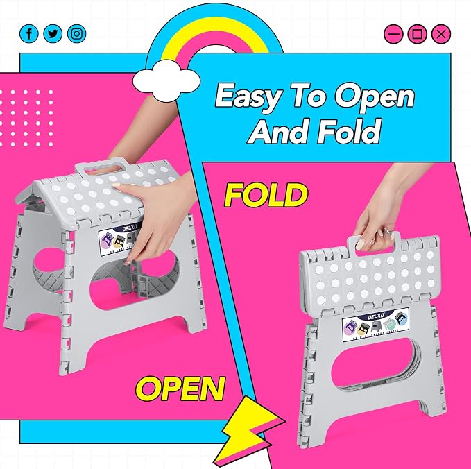 Delxo Folding Step Stool 11 Inch,300 Lbs Step Stool for Kids & Adults Grey | Foldable Step Stool 11",Non-Slip Foot Stools with Handle,Lightweight Collapsible stools for Kitchen,Bathroom,Bedroom,Garden - Image 4