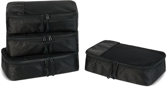 Amazon Essentials 4-Piece Space-Saving Packing Cubes Travel Accessories Set, Luggage Organizer with Double Zipper, Mesh Top, Small, Black (Previously Amazon Basics) by AmazonEssentials