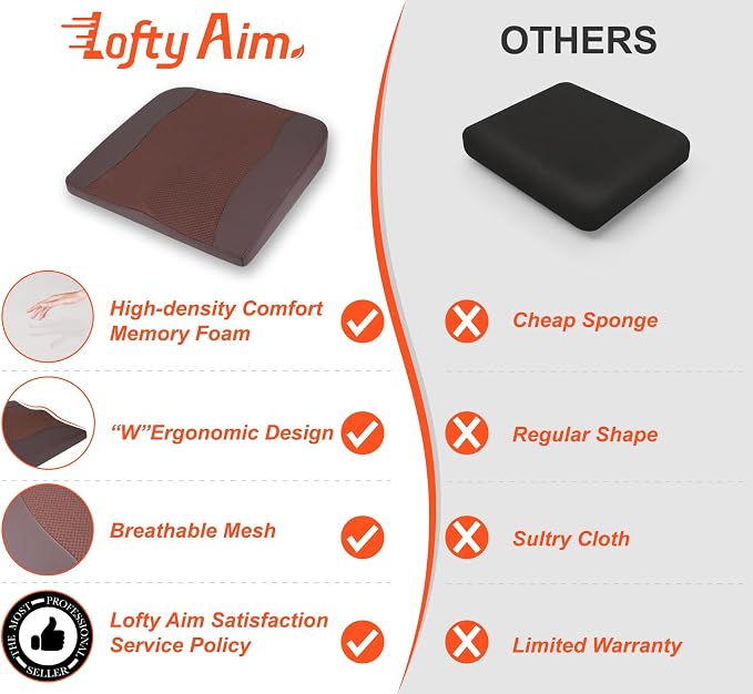Lofty Aim Car Seat Cushion, Memory Foam Car Seat Cushions for Long Driving | Comfy Car Seat Pillow for Pain Relief, Driver Seat Cushion Adds Height, Butt Cushion for Car, Truck, Office Chair, Brown - Image 8
