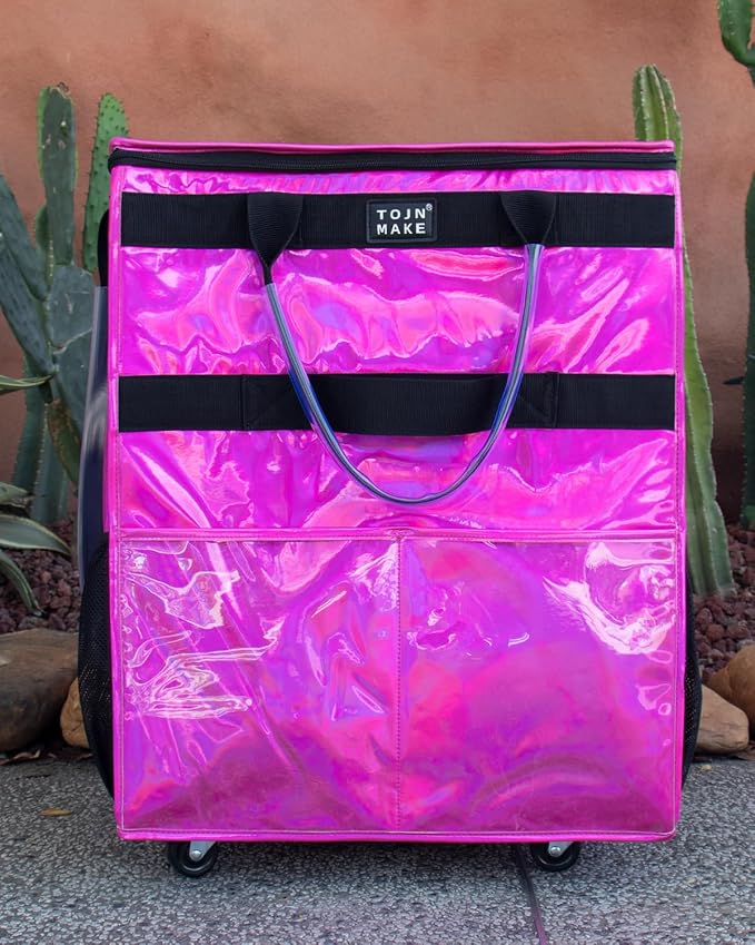 Reusable Grocery Bag with Wheels (Large, Glitter Pink), Shopping Trolley with 8 Pockets and Zipper Cover Foldable Rolling Tote for Women, Kitchen, Travel, Carries Up to 76LBS - Image 7