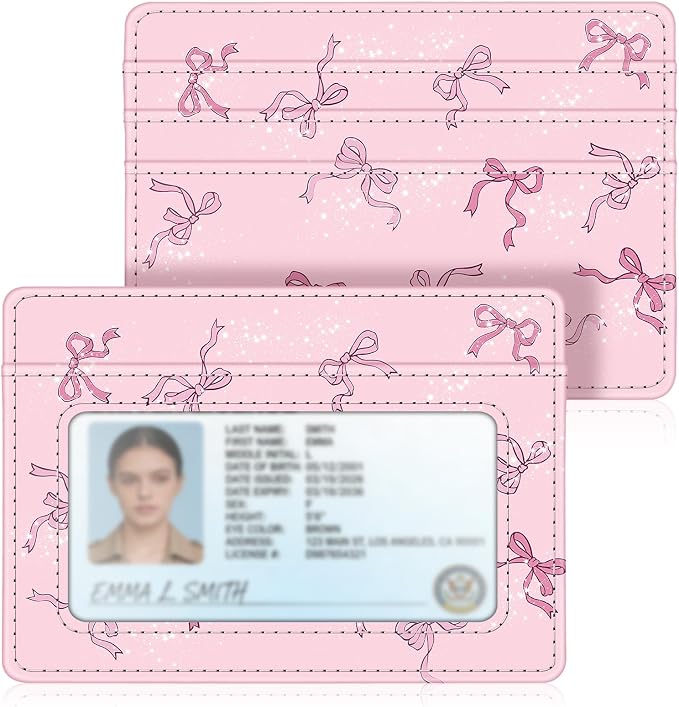 FINTIE Slim Minimalist Front Pocket Wallet RFID Blocking Credit Card Holder | Card Cases with ID Window for Men Women, pink bow by Fintie