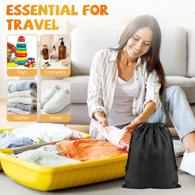 Shoe Bags for Travel, 15.7" x 11.8" Travel Shoe Bags for Packing, Large Waterproof Portable Drawstring Travel Shoe Storage Bag Travel Essentials Women for and Men (Black) - Image 5