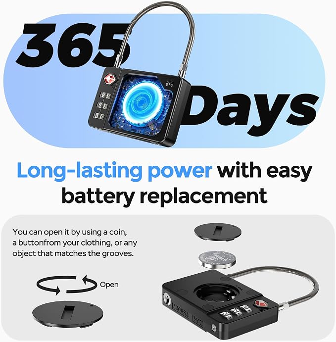 MiLi Smart TSA Luggage Lock with Bluetooth Tracker Anti-Lost Design | Works with Android Google Find Hub & Apple Find My, Smart Travel Lock, Replaceable Battery, Metal Design - Image 5