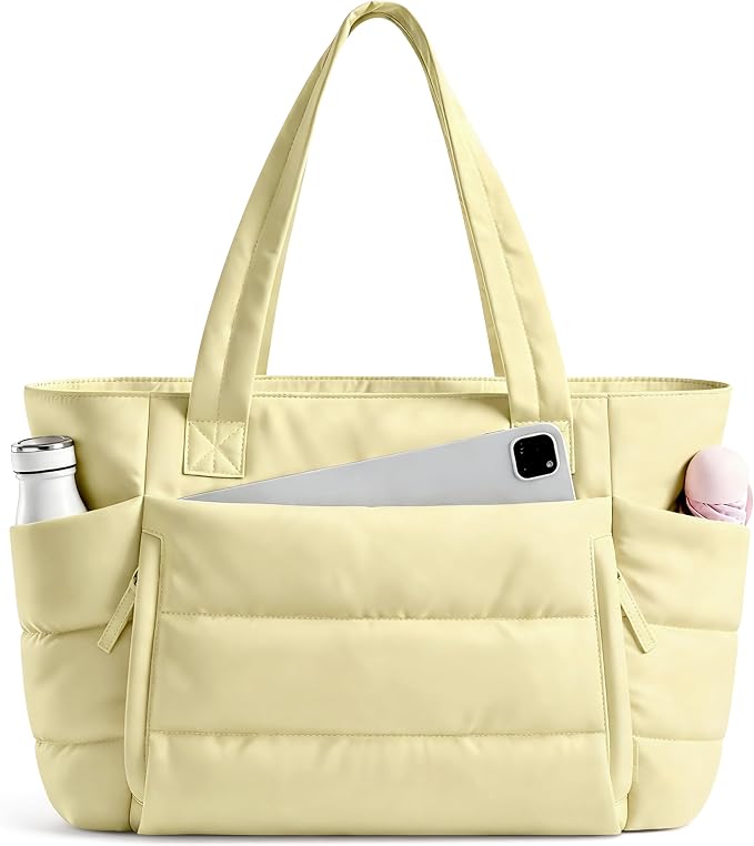 Uselike Tote Bag for Women with Zipper, Quilted Puffer Tote Bag with Compartments, Lightweight Puffy Work Bags for Women by Uselike