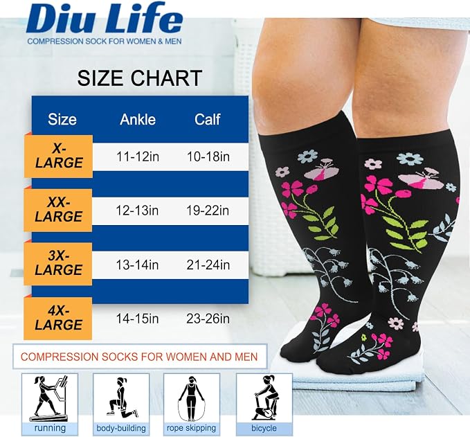 Diu Life Plus Size Compression Socks for Women & Men 15-20 mmhg Extra Wide Calf Knee High Support Socks for Circulation - Image 4
