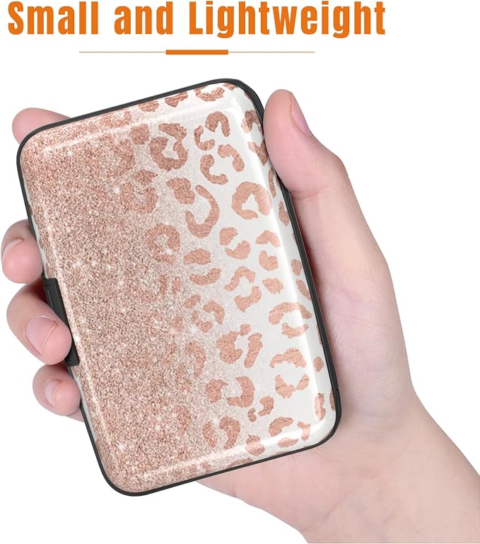Rimilak Aluminuml Credit Card Holder,Pink Leopard | Mini Credit Card Wallet RFID Blocking Slim Metal Hard Case for Women Men - Image 3