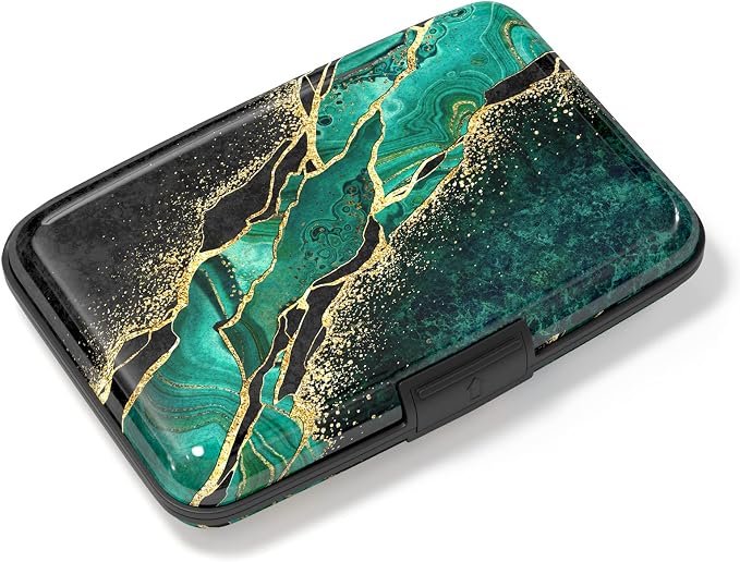 Credit Card Holder, Mini Aluminum Card Wallet RFID Blocking Slim Metal Hard Card Case for Women Men, Green Black Marble by Atufsuat