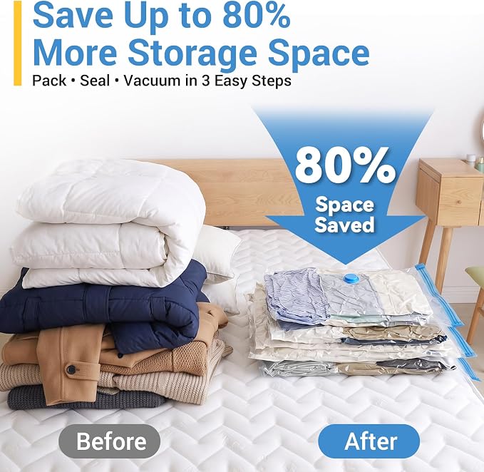 80% Space Saver Vacuum Storage Bags with Hand Pump, 10 Large | Plastic Packaging Bags, Vacuum Seal Bags for Clothing, Travel Lugggage, Blankets, Comforters - Image 2