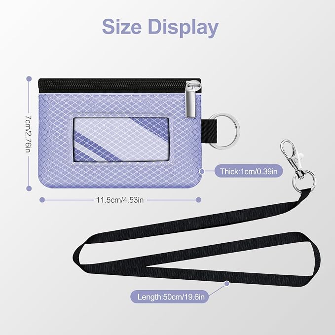 Minimalist RFID Blocking Small Wallet with ID Window,WaterResistant Zip Id Case Wallet with Lanyard Keychain for Cards,Cash,Travel,Women,Men (Lavender Purple) - Image 5
