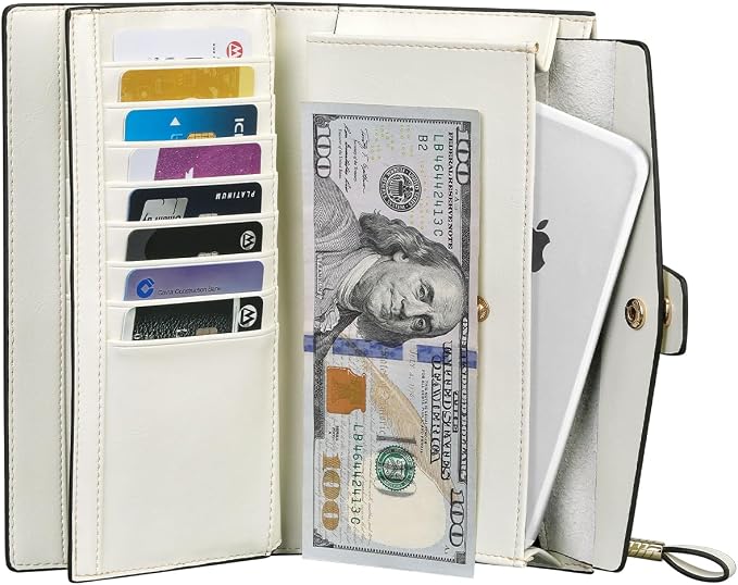 Itslife Womens Wallet RFID Blocking Large Capacity Luxury Wax Genuine Leather Wallets Clutch Wallet Ladies Card holder,Beige - Image 6
