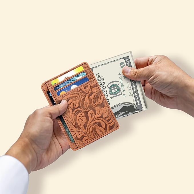 Leather Slim RFID Blocking Front Pocket Minimalist Wallet, Cognac - Image 4