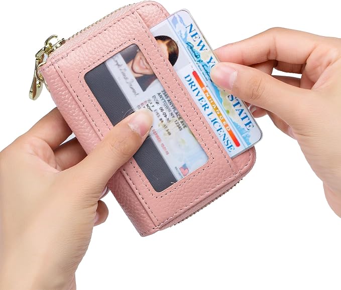 imeetu Rfid Credit Card Holder, Businese Card Case, Wallet for Women Men | Genuine Leather Card Wallet with id Window, Keychain & Double Zipper, Water-resistan Small Wallet with Gift Box, Daily Travel - Image 2