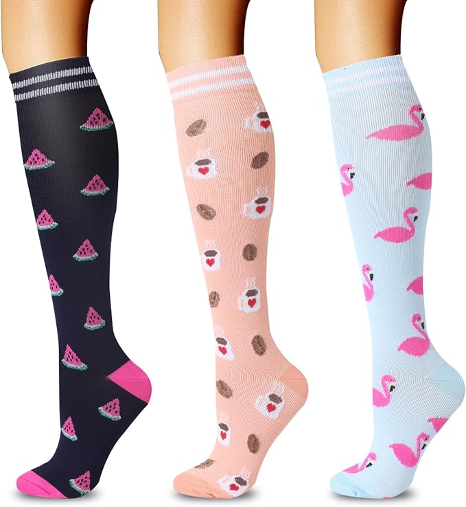 20-30mmHg Graduated Compression Socks for Men & Women – 3 Pairs, Calf Length, Medical Grade Circulation Support for Running, Travel, Nurse, Pregnancy – L/XL (Fits Calf 14-19") by QZLKNIT