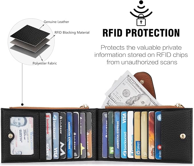 BOSTANTEN Leather Womens Wallet Large RFID Blocking Slim Card Holder | 16 Card Slots, 2 Zipper Pockets, Bifold, Long, Fits Most Purses, Organized Everyday Carry, Ladies Gifts, Black＆Brown - Image 5