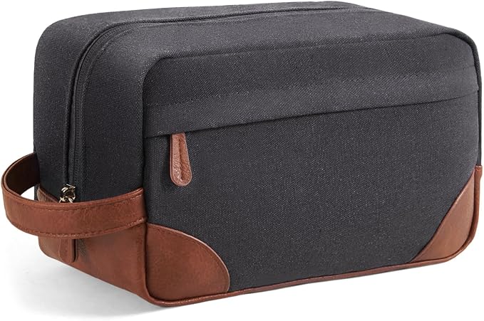 Vorspack Canvas Travel Toiletry Bag for Men, Large, Dark Grey | Water-Resistant Travel Bag for Toiletries, Large Capacity, Organized Compartment, Suitable for Shaving, Grooming, Accessories by Vorspack