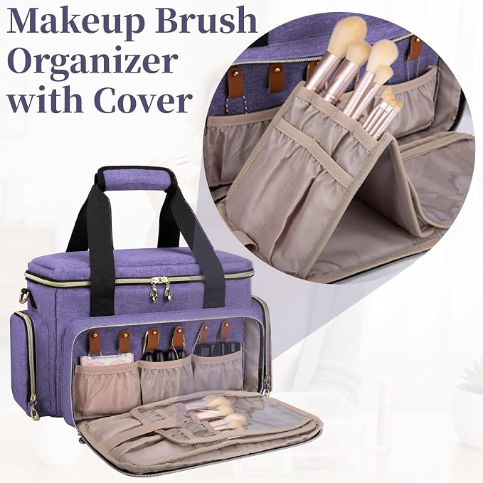 GDNasist Large Makeup Bag, Portable Travel Makeup Bag Organizer | Cosmetic Travel Bag for Women Girls with 2 Removable Pouches & Detachable Dividers, Toiletry Bag for Makeup and Hair Supplies - Image 2