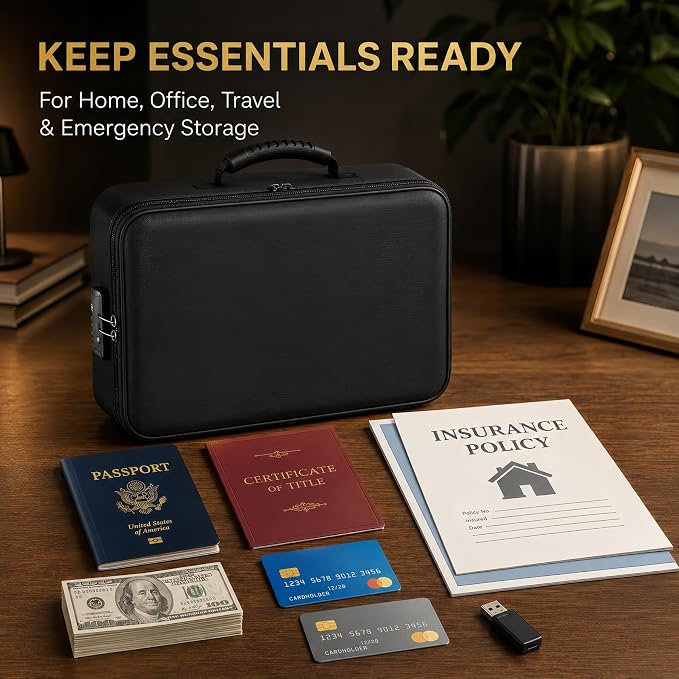 Fireproof Document Box (Soft-Shell) with Lock, 5200°F Fireproof & Water-Resistant File Organizer for Important Documents, Certificates, Passport & 14" Laptop, Home Office Travel - Image 7
