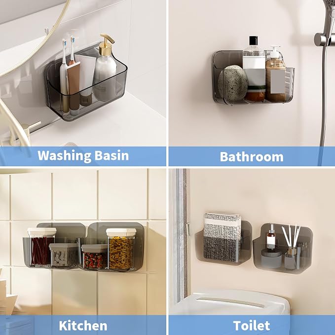 Wall Mount Organizer, 2Pc Small Adhesive Cabinet Door Organizer | Bathroom Shelf for Wall,No Drilling Hang Adhesive Shelf, with Self Adhesive Tapes, for Bathroom, Kitchen, Living Room - Grey - Image 6