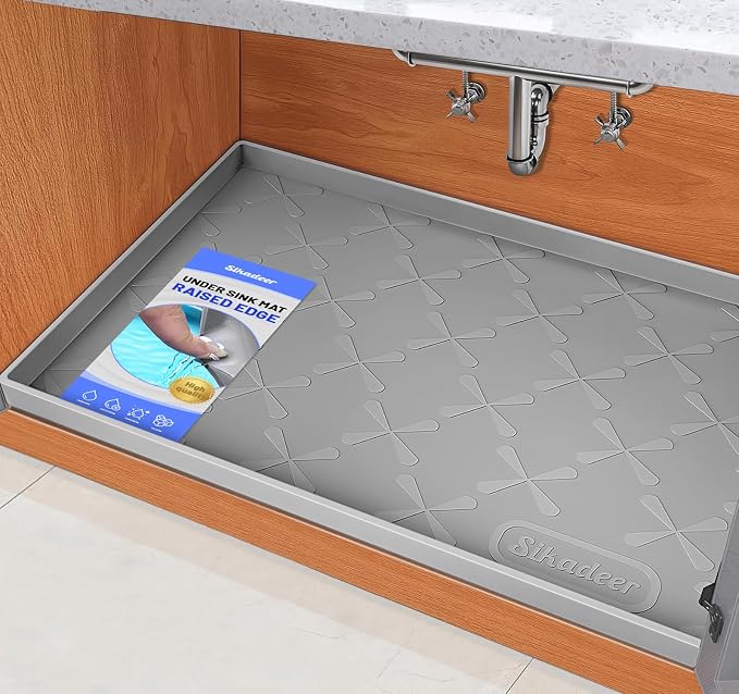 Waterproof Under Sink Mat 34" x 19" Cabinet Protector Silicone Mat | Heavy Duty Deep Drip Tray, Extra Thick Non Slip Liner for Kitchen & Bathroom, Pets, Organizer, Storage, Boots, Home Essential by SIKADEER