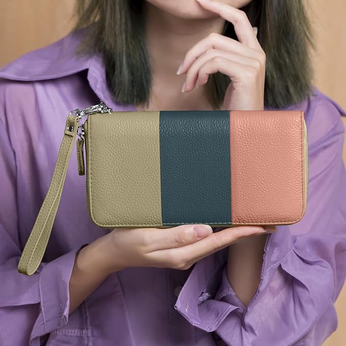 Moflycom Womens Wallet RFID Blocking Genuine Leather Multi Credit Card Large Capacity Zip Around Clutch Travel Purse Wristlet - Image 5