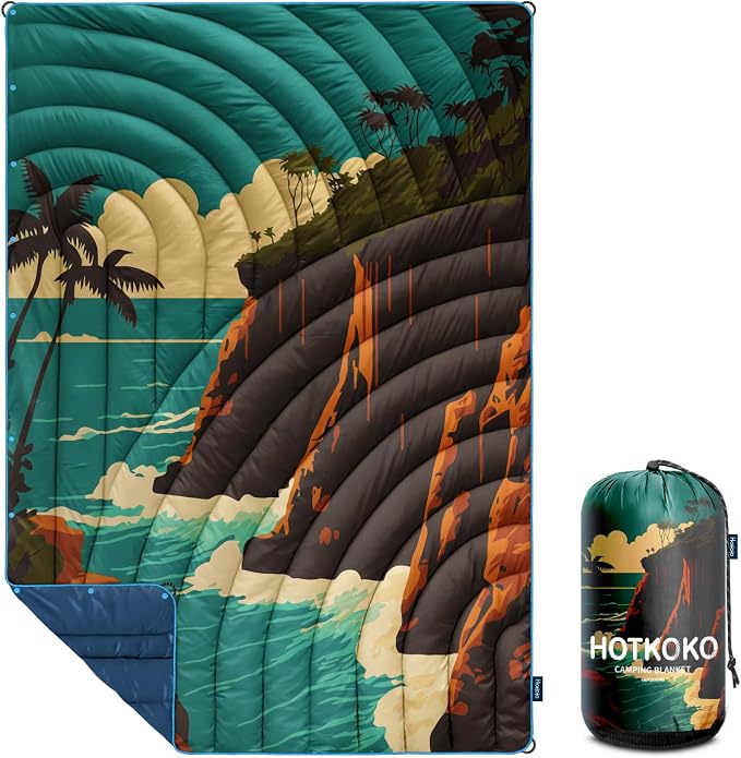 Camping Blanket,Puffy Printed Camp Blankets Lightweight Packable for Outdoor Camping,Traveling, Stadium, Hiking, Picnics by hotkoko