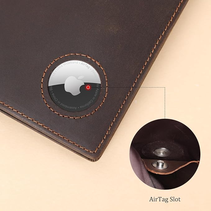 Polare Leather AirTag Passport Holder RFID Blocking Travel Bifold Wallet | Luxury Full Grain Cowhide Leather, AirTag Slot, Vintage Passport Cover Case, International Travel Wallet, Dark Brown - Image 8