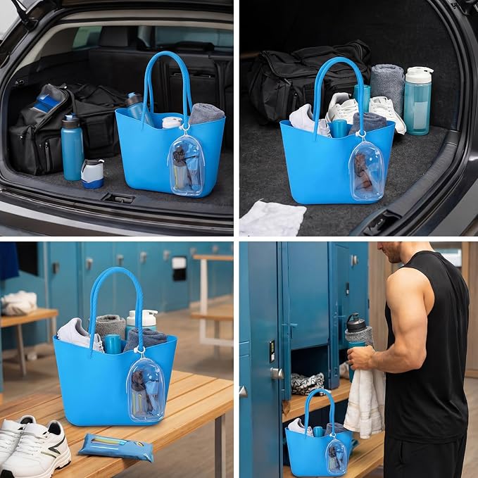 Medium Foldable Beach Tote Bag with Clear Phone Pouch 12.6" x 12"x 4.3" Washable Silicone Beach Bag for Short Trips Cruise Kayaking Picnics Camping Gym Pool Women Gift - Image 7