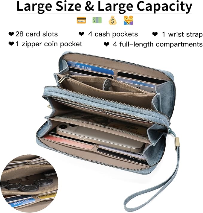 Wallets for Women Trifold Wristlet Wallets Large Capacity RFID Blocking Ladies Purse Credit Card Holder - Image 4