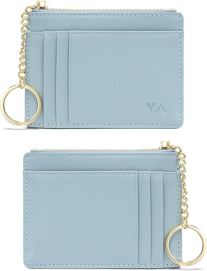 Valentoria Slim RFID Blocking Card Holder Small Pocket Wallet Keychian Zipper Coin Purse Mini Cash & Coin & Cards Case for Women Men | Slim by VALENTORIA