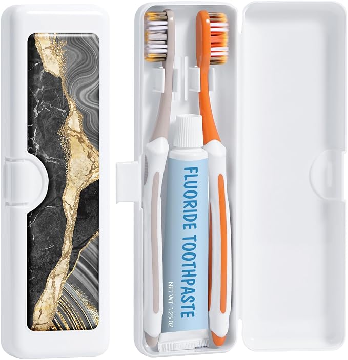 Toothbrush Travel Case - Colorful Pattern, Holder and Covers for Toothbrushes, Includes Tongue Scraper Case by Gerkia