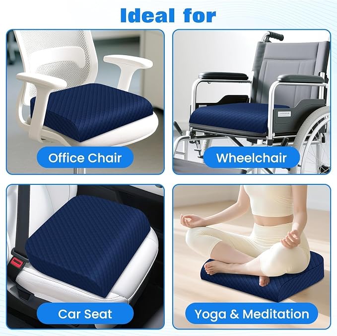 Seat Cushion, Office Chair Cushion, Chair Pad, Large, Blue, X-Large | Memory Foam, Washable Cover, Non-slip Bottom, Portable Handle, for Office, Home and Car - Image 5