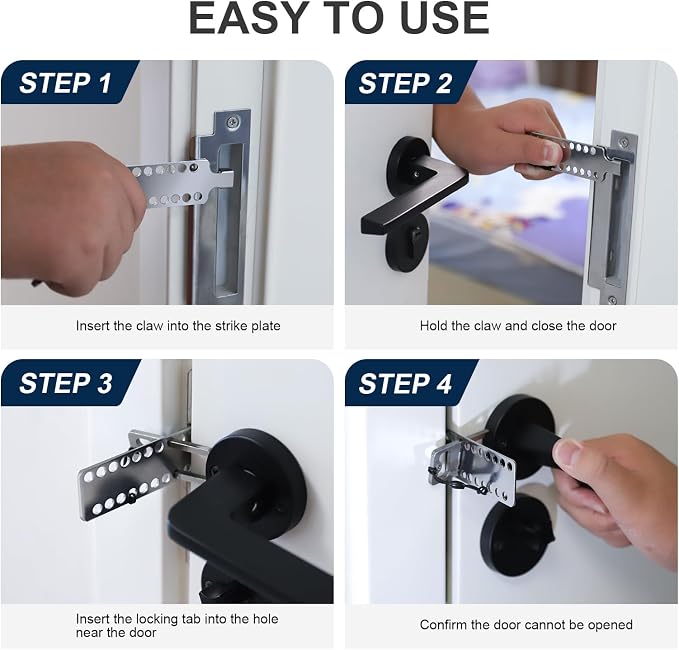 Portable Door Lock for Travel - Hotel Door Locks for Travelers Security, Stainless Steel Door Safety Locks from Inside, Apartment Door Security Devices Magnetic Door Jammers - Image 5
