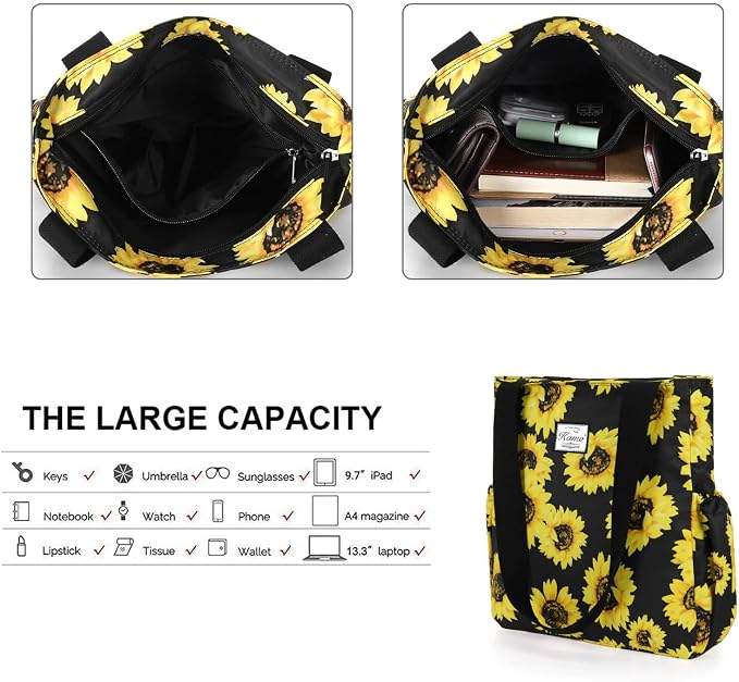 KAMO Floral Tote Bag - Waterproof Lightweight Handbags Travel Shoulder Bag for Hiking Yoga Gym Swimming Travel Beach - Image 5