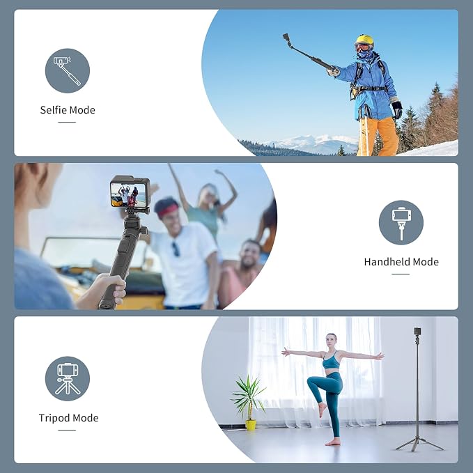 70" Selfie Stick Tripod for Gopro Action Camera Phone Tripod | with Wireless Remote & Phone Holder, Compatible with iPhone, GoPro, DJI, Insta360 - Image 7